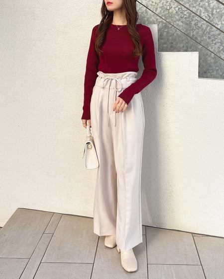 INGNI(イング) ボートネック袖金ボタンニット ボルドー