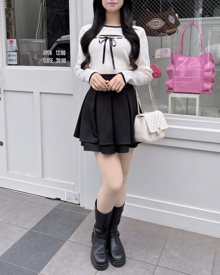 INGNI(イング) デコルテオープンリブニット オフホワイト/クロ