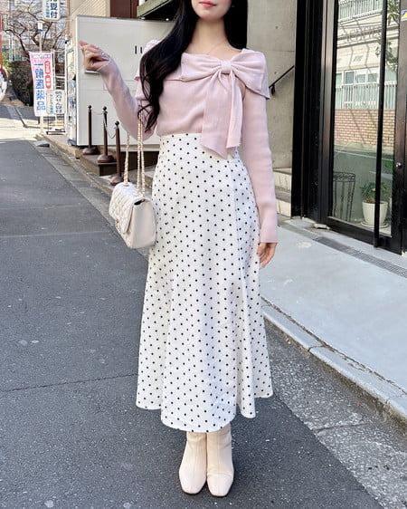 INGNI(イング) バックレースアップマーメイドスカート オフクロ/ドット