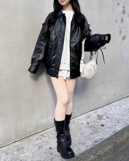 INGNI(イング) マルチWayリボンフェイクレザービッグブルゾン クロ