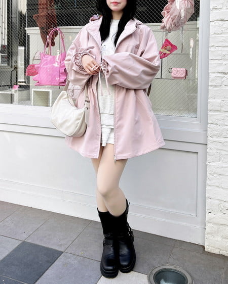 INGNI(イング) ミドル丈袖リボン2Wayマウンテンパーカー ピンク