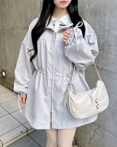 INGNI(イング) ミドル丈袖リボン2Wayマウンテンパーカー ライトグレー