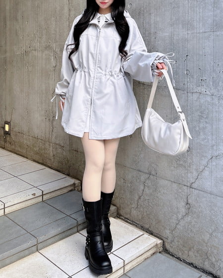 INGNI(イング) ミドル丈袖リボン2Wayマウンテンパーカー ライトグレー