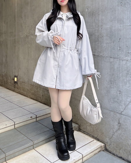 INGNI(イング) ミドル丈袖リボン2Wayマウンテンパーカー ライトグレー