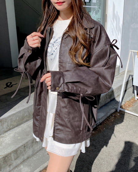 INGNI(イング) マルチWayリボンフェイクレザービッグブルゾン ブラウン