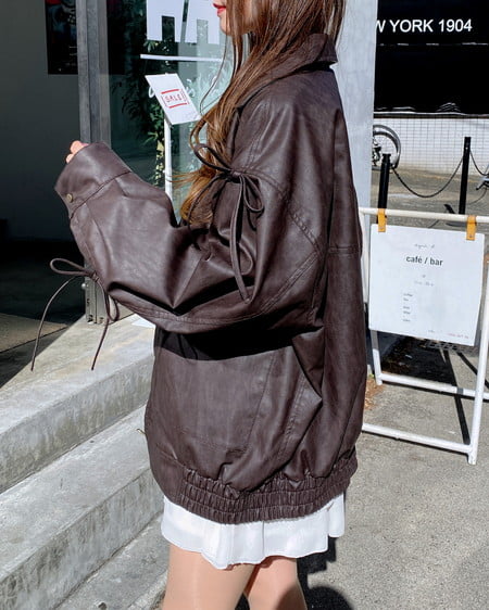 INGNI(イング) マルチWayリボンフェイクレザービッグブルゾン ブラウン