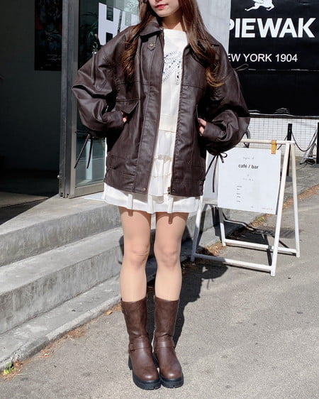 INGNI(イング) マルチWayリボンフェイクレザービッグブルゾン ブラウン