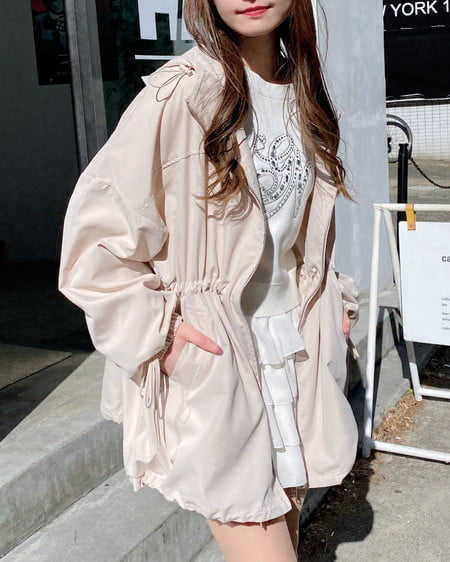 INGNI(イング) ミドル丈袖リボン2Wayマウンテンパーカー ライトベージュ