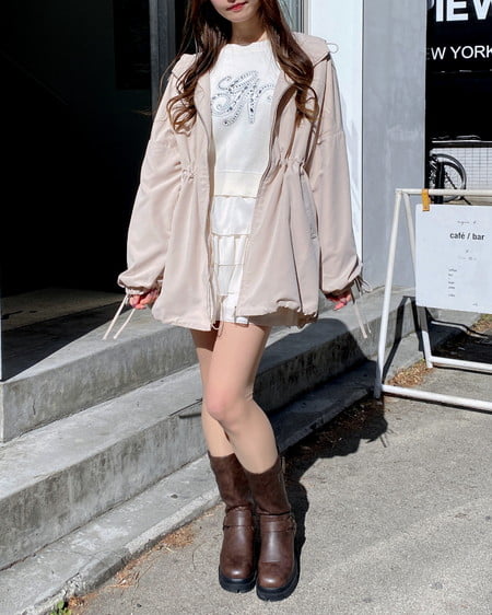 INGNI(イング) ミドル丈袖リボン2Wayマウンテンパーカー ライトベージュ