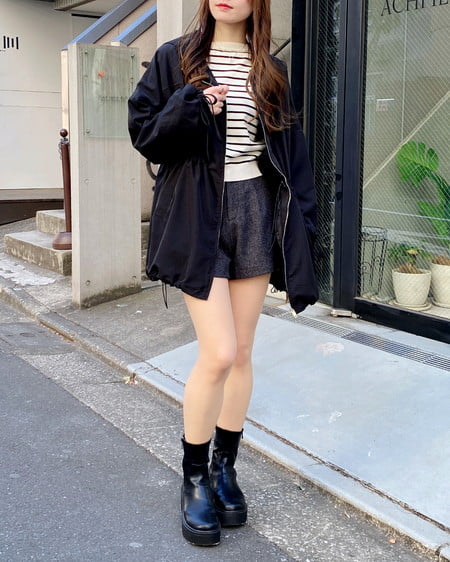 INGNI(イング) ミドル丈袖リボン2Wayマウンテンパーカー クロ