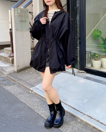 INGNI(イング) ミドル丈袖リボン2Wayマウンテンパーカー クロ