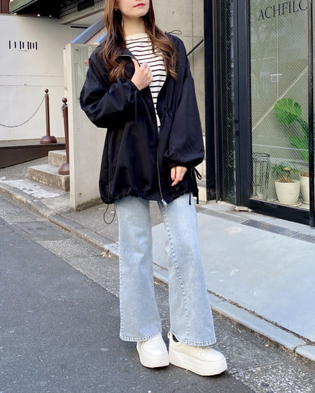 INGNI(イング) ミドル丈袖リボン2Wayマウンテンパーカー クロ