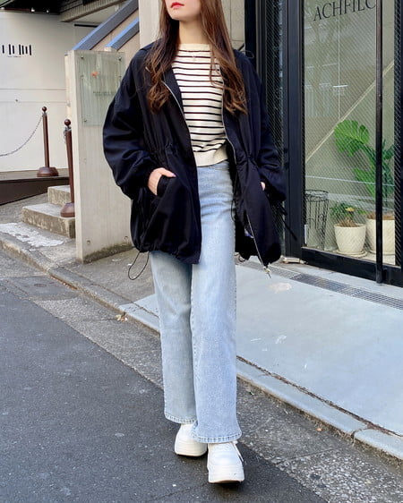 INGNI(イング) ミドル丈袖リボン2Wayマウンテンパーカー クロ