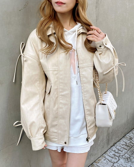 INGNI(イング) マルチWayリボンフェイクレザービッグブルゾン アイボリー