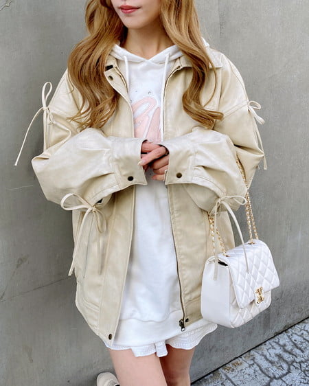 INGNI(イング) マルチWayリボンフェイクレザービッグブルゾン アイボリー