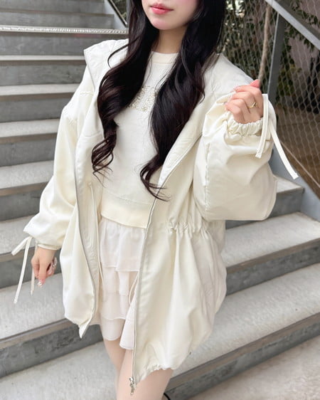 INGNI(イング) ミドル丈袖リボン2Wayマウンテンパーカー アイボリー