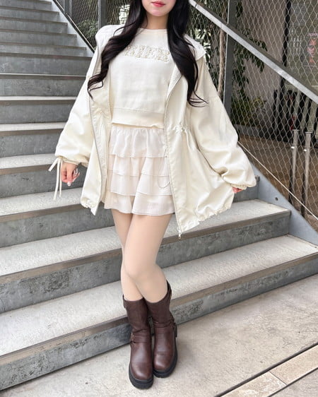 INGNI(イング) ミドル丈袖リボン2Wayマウンテンパーカー アイボリー