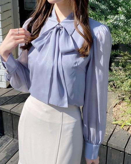 INGNI(イング) シアーボウタイブラウス ブルーグレー