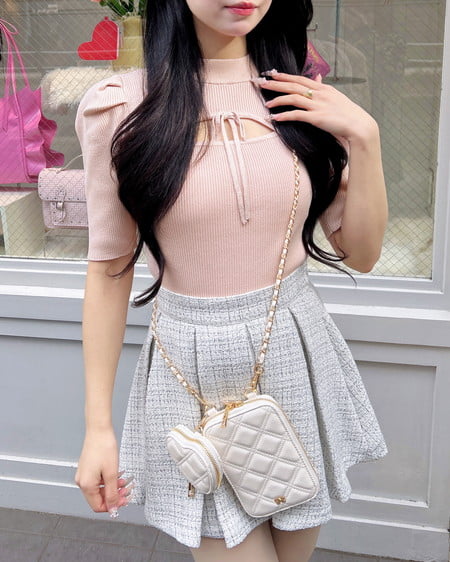 INGNI(イング) デコルテオープン5分袖ニット ピンク