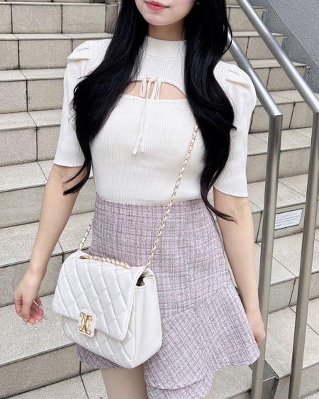 INGNI(イング) デコルテオープン5分袖ニット オフホワイト