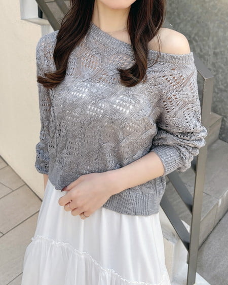 INGNI(イング) 透かし編みニットプルオーバー グレー