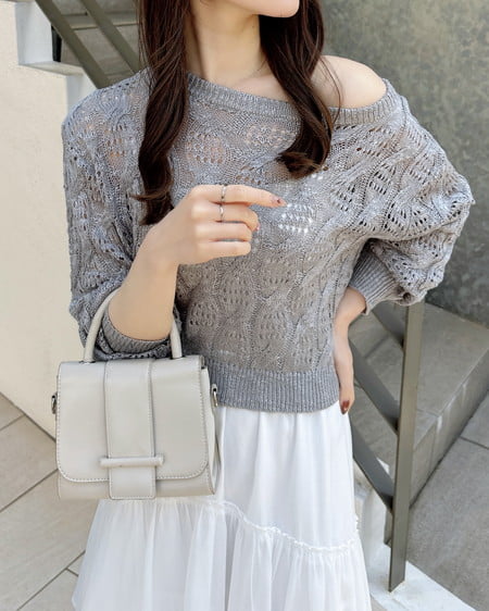 INGNI(イング) 透かし編みニットプルオーバー グレー