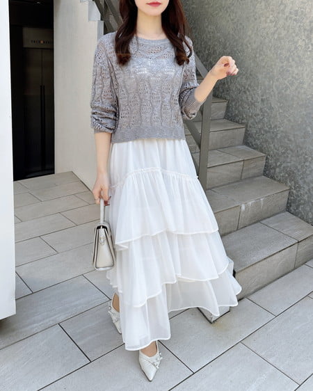 INGNI(イング) 透かし編みニットプルオーバー グレー