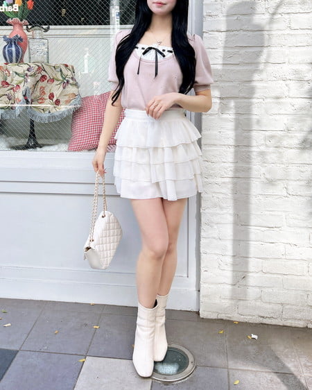 INGNI(イング) ビジュー飛ばしレイヤード風ニット ピンク/オフホワイト