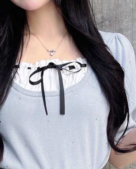 INGNI(イング) ビジュー飛ばしレイヤード風ニット サックス/オフホワイト