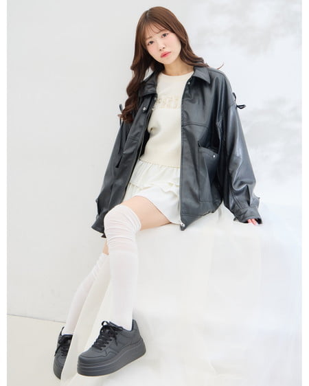 INGNI(イング) マルチWayリボンフェイクレザービッグブルゾン クロ