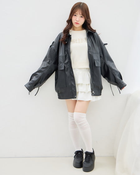 INGNI(イング) マルチWayリボンフェイクレザービッグブルゾン クロ