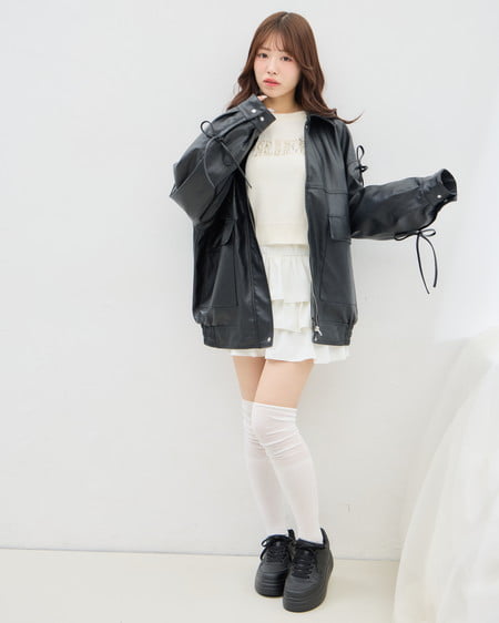 INGNI(イング) マルチWayリボンフェイクレザービッグブルゾン クロ