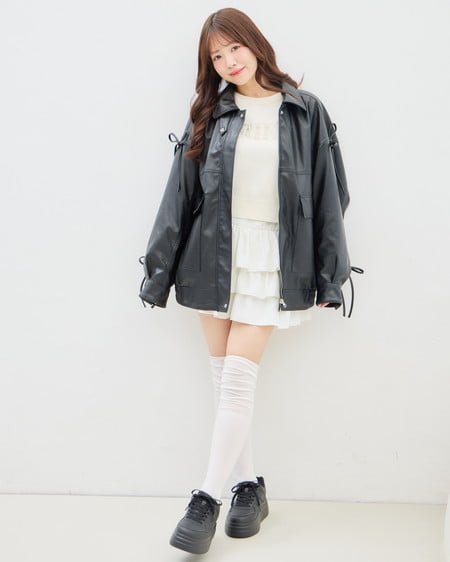 INGNI(イング) マルチWayリボンフェイクレザービッグブルゾン クロ