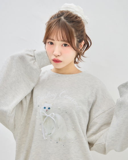 INGNI(イング) 装飾リボン付ねこスウェットトップス オートミール