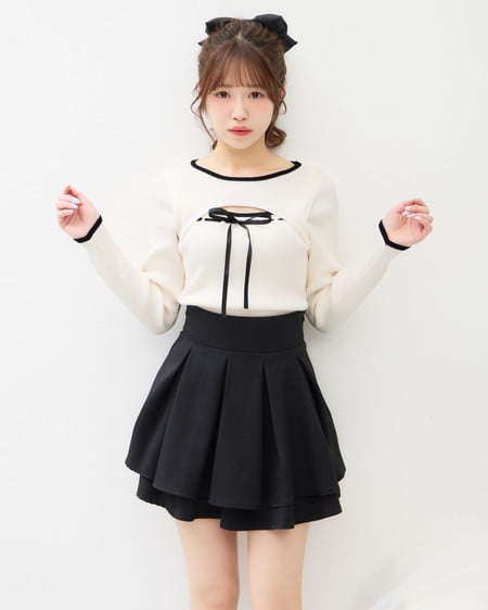 INGNI(イング) デコルテオープンリブニット オフホワイト/クロ