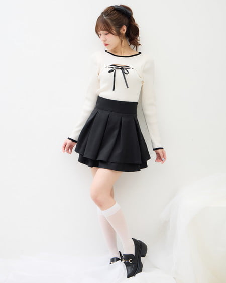 INGNI(イング) デコルテオープンリブニット オフホワイト/クロ