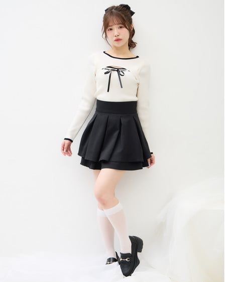 INGNI(イング) デコルテオープンリブニット オフホワイト/クロ