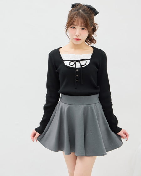 INGNI(イング) バックリボンラメフレアスカパン グレー