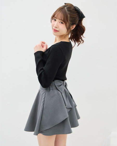 INGNI(イング) バックリボンラメフレアスカパン グレー