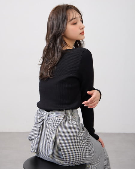 INGNI(イング) バックリボンマーメイドスカート クロ/ギンガム