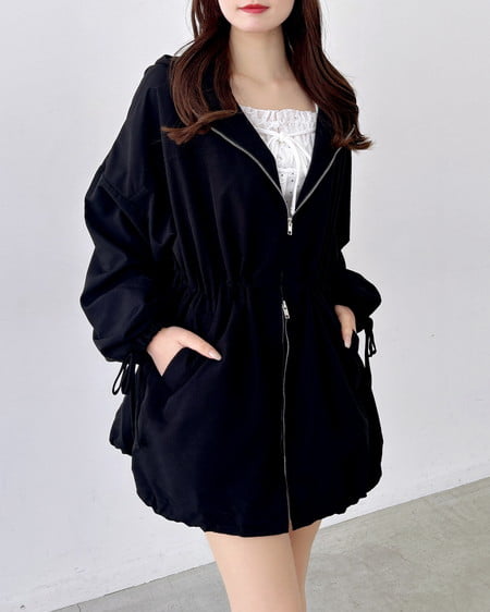 INGNI(イング) ミドル丈袖リボン2Wayマウンテンパーカー クロ