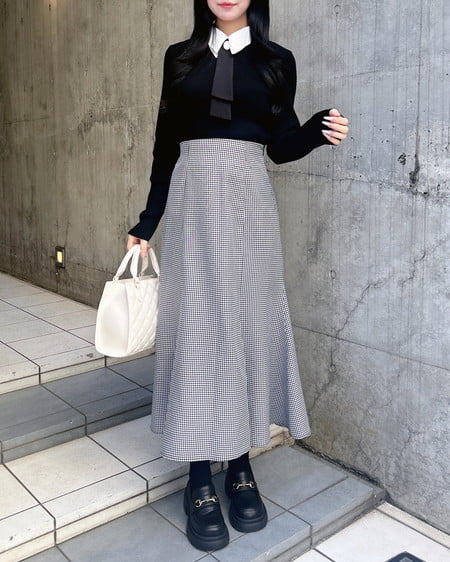 INGNI(イング) バックリボンマーメイドスカート クロ/ギンガム