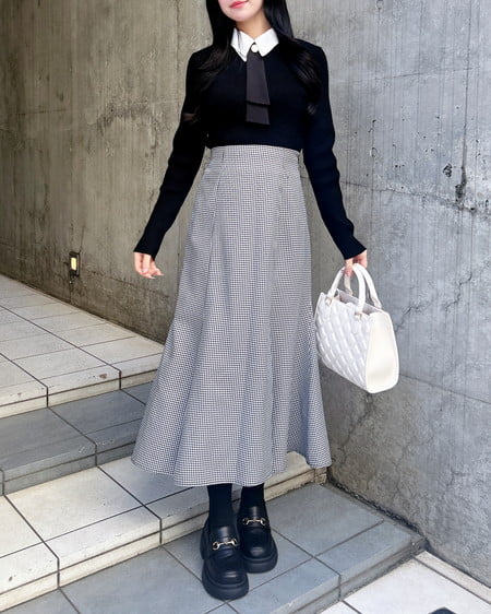 INGNI(イング) バックリボンマーメイドスカート クロ/ギンガム