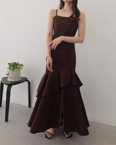 INGNI(イング) バックレースアップアシメスリットキャミワンピース ダークブラウン