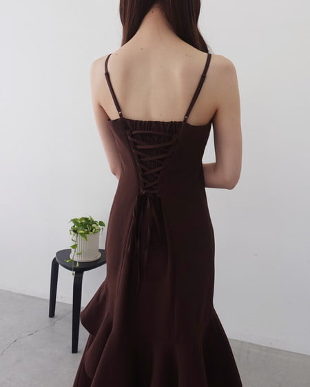 INGNI(イング) バックレースアップアシメスリットキャミワンピース ダークブラウン