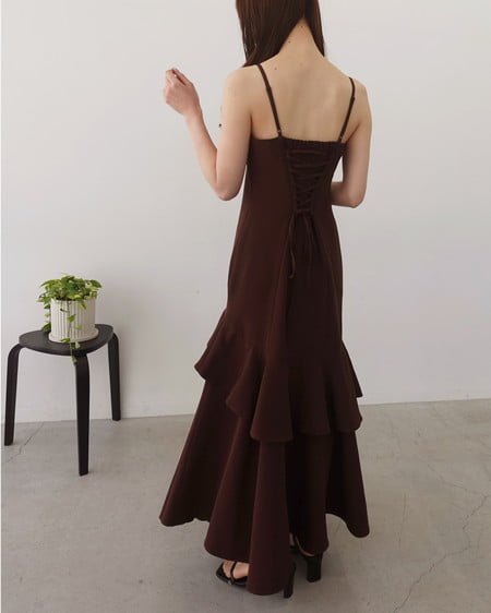 INGNI(イング) バックレースアップアシメスリットキャミワンピース ダークブラウン