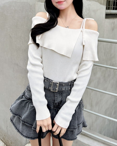 INGNI(イング) 両肩リボンスリットニット オフホワイト