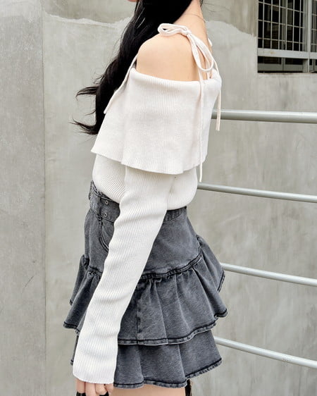 INGNI(イング) 両肩リボンスリットニット オフホワイト