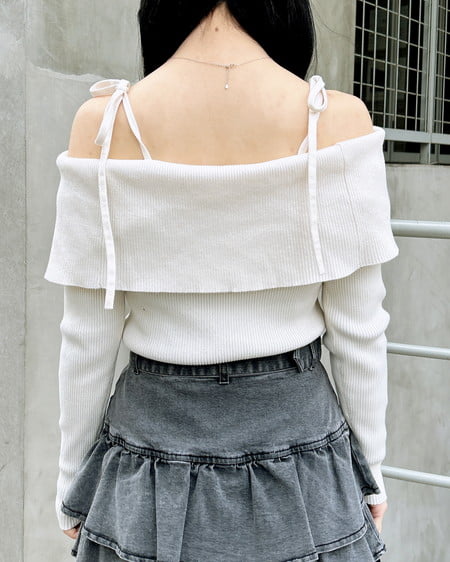 INGNI(イング) 両肩リボンスリットニット オフホワイト