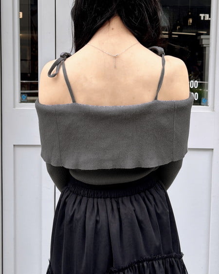 INGNI(イング) 両肩リボンスリットニット グレー